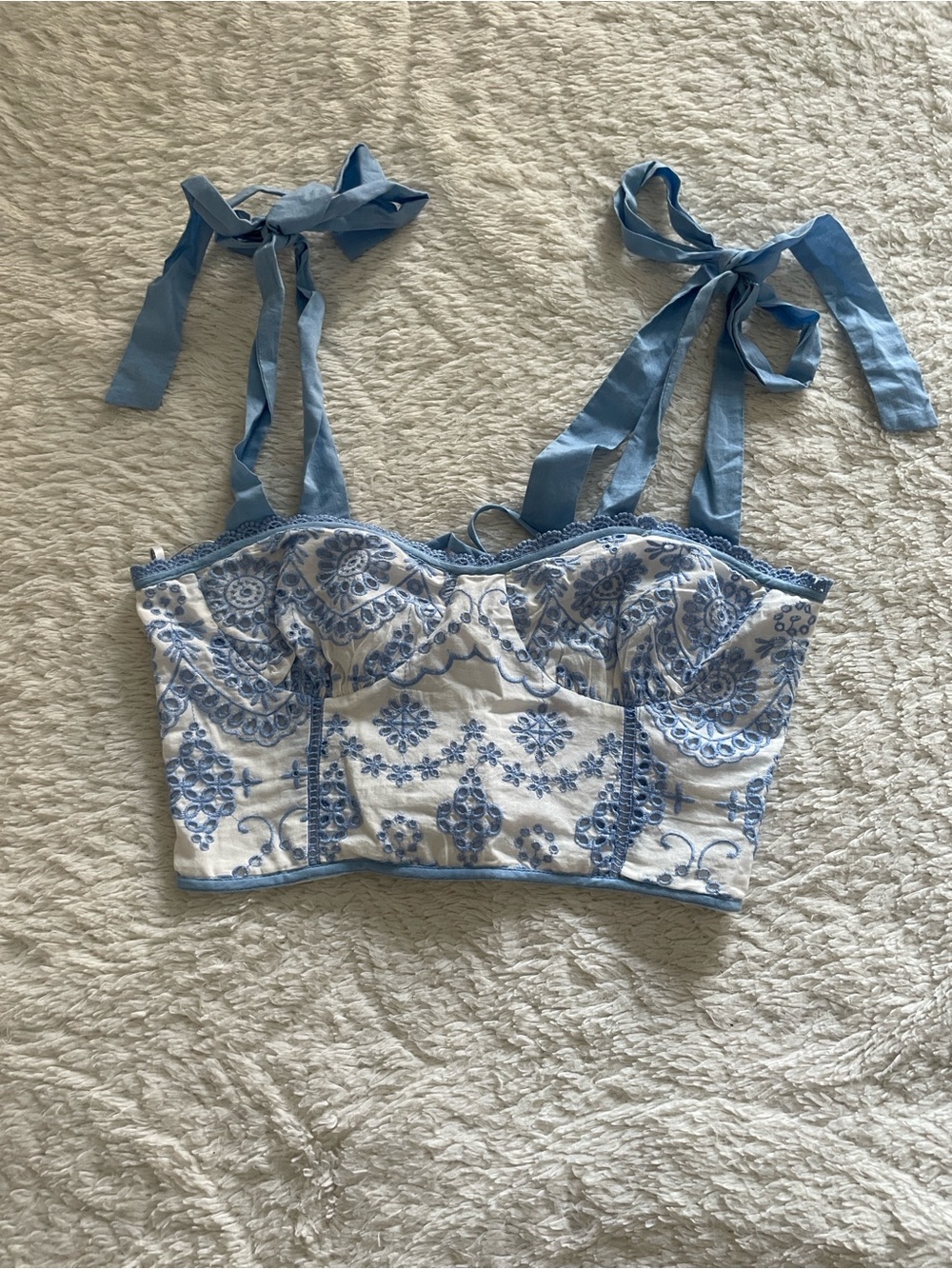 Club L London Dixie | White & Blue Broderie Strappy Laced Corset Top US 4